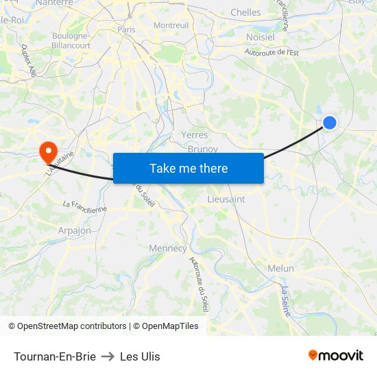 Tournan-En-Brie to Les Ulis map