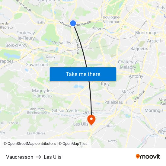 Vaucresson to Les Ulis map