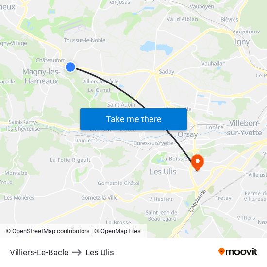 Villiers-Le-Bacle to Les Ulis map