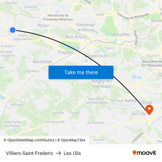Villiers-Saint-Frederic to Les Ulis map