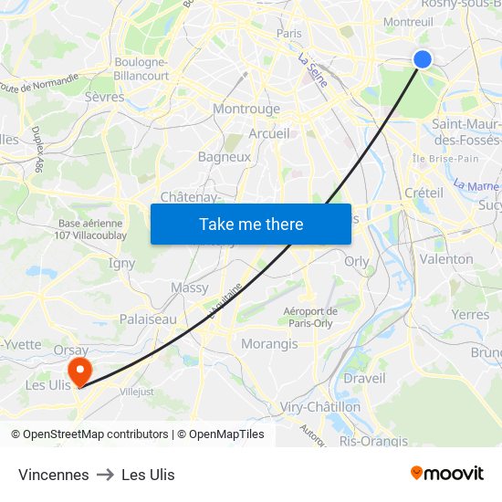 Vincennes to Les Ulis map