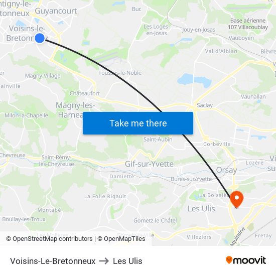 Voisins-Le-Bretonneux to Les Ulis map