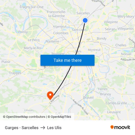 Garges - Sarcelles to Les Ulis map