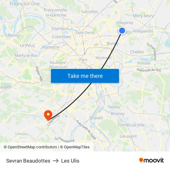Sevran Beaudottes to Les Ulis map