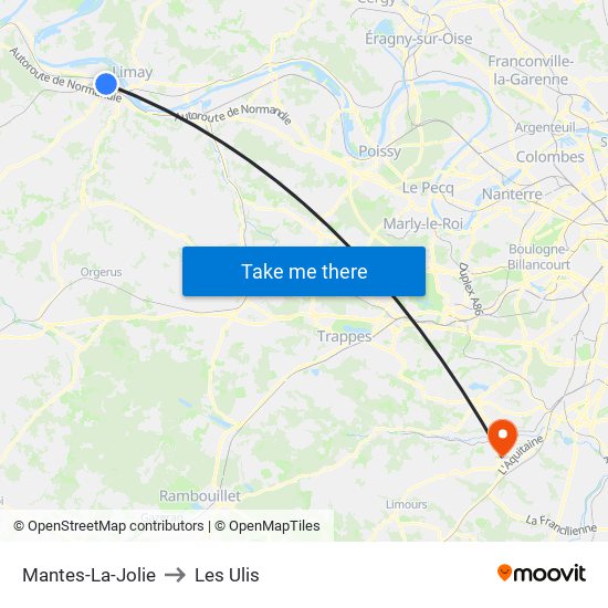 Mantes-La-Jolie to Les Ulis map