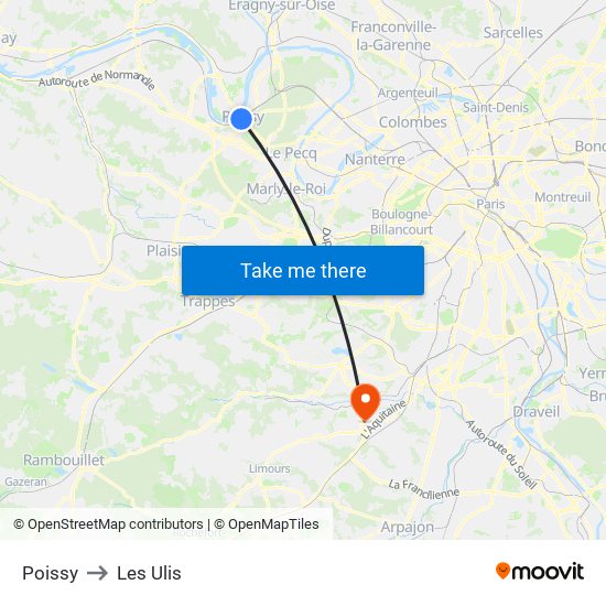 Poissy to Les Ulis map
