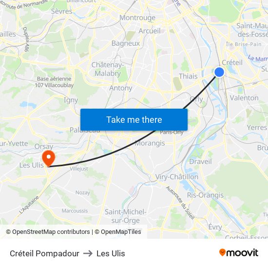 Créteil Pompadour to Les Ulis map