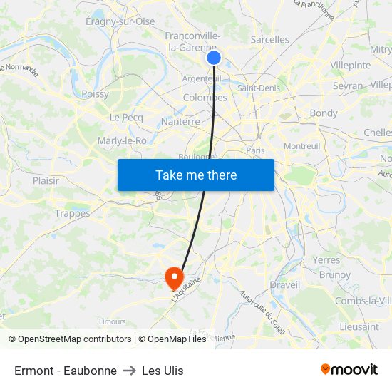 Ermont - Eaubonne to Les Ulis map