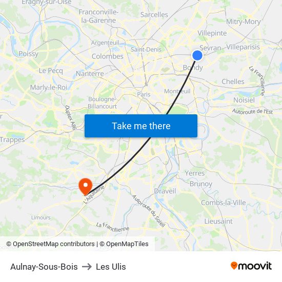 Aulnay-Sous-Bois to Les Ulis map