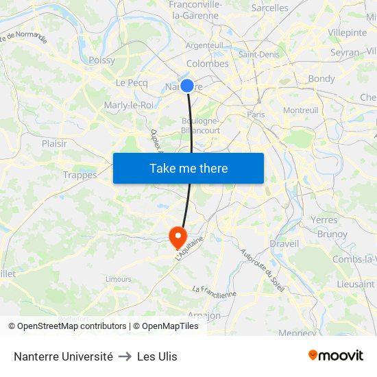 Nanterre Université to Les Ulis map