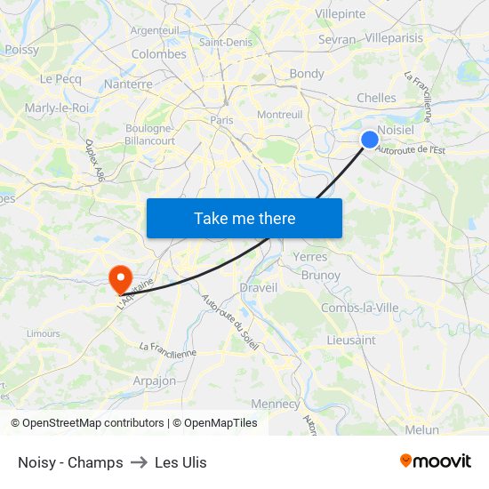 Noisy - Champs to Les Ulis map