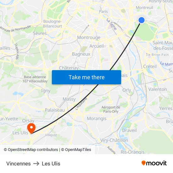 Vincennes to Les Ulis map