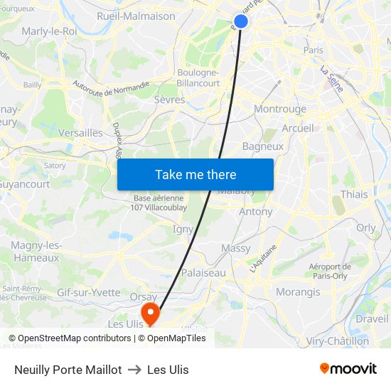 Neuilly Porte Maillot to Les Ulis map