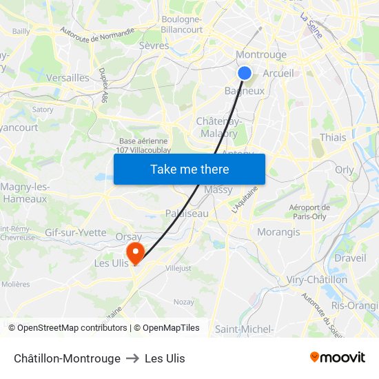 Châtillon-Montrouge to Les Ulis map