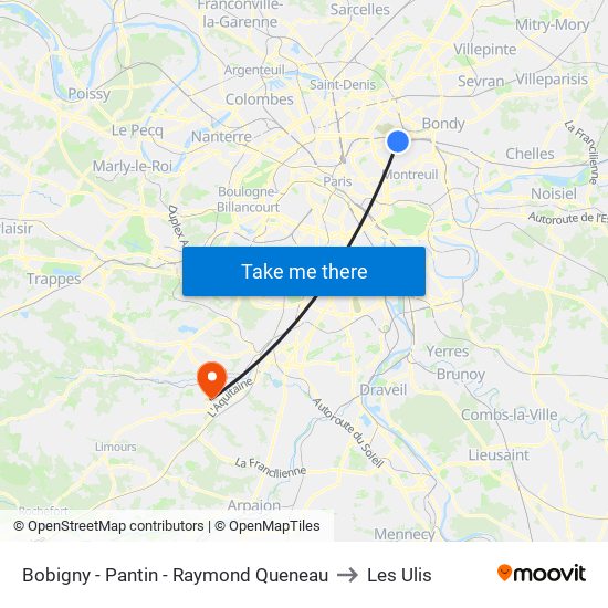 Bobigny - Pantin - Raymond Queneau to Les Ulis map