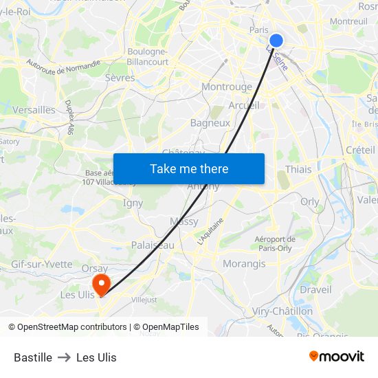 Bastille to Les Ulis map