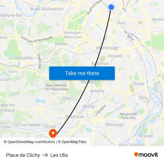 Place de Clichy to Les Ulis map