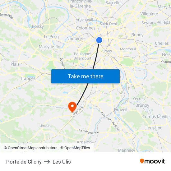 Porte de Clichy to Les Ulis map