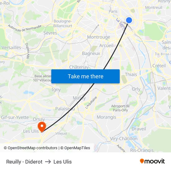 Reuilly - Diderot to Les Ulis map