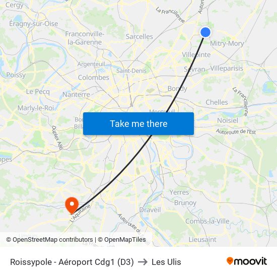 Roissypole - Aéroport Cdg1 (D3) to Les Ulis map