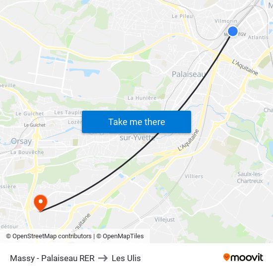 Massy - Palaiseau RER to Les Ulis map