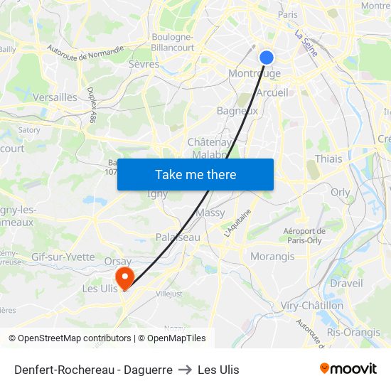 Denfert-Rochereau - Daguerre to Les Ulis map
