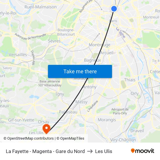 La Fayette - Magenta - Gare du Nord to Les Ulis map