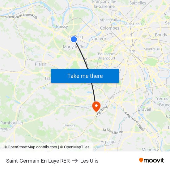 Saint-Germain-En-Laye RER to Les Ulis map