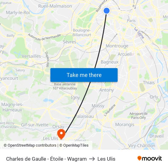 Charles de Gaulle - Étoile - Wagram to Les Ulis map