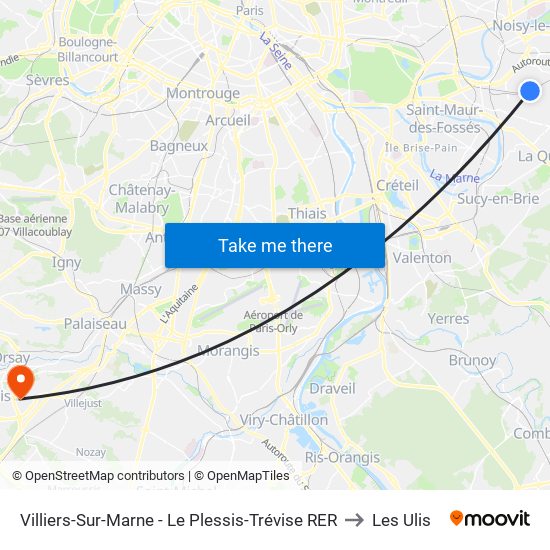 Villiers-Sur-Marne - Le Plessis-Trévise RER to Les Ulis map