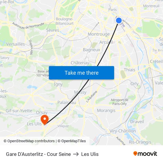 Gare D'Austerlitz - Cour Seine to Les Ulis map