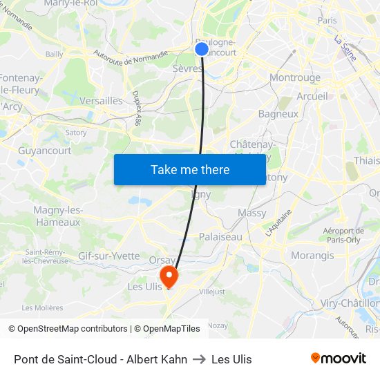 Pont de Saint-Cloud - Albert Kahn to Les Ulis map
