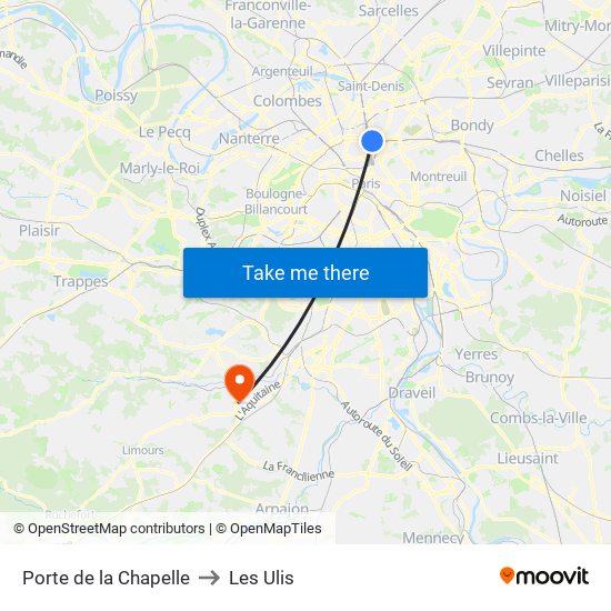 Porte de la Chapelle to Les Ulis map