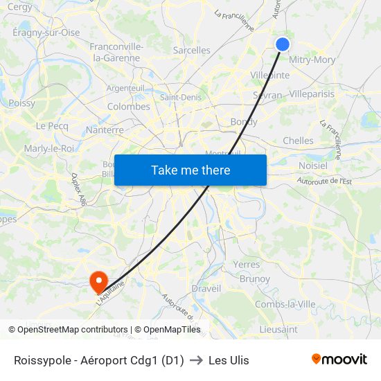 Roissypole - Aéroport Cdg1 (D1) to Les Ulis map