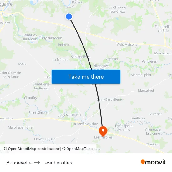 Bassevelle to Lescherolles map