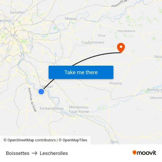 Boissettes to Lescherolles map