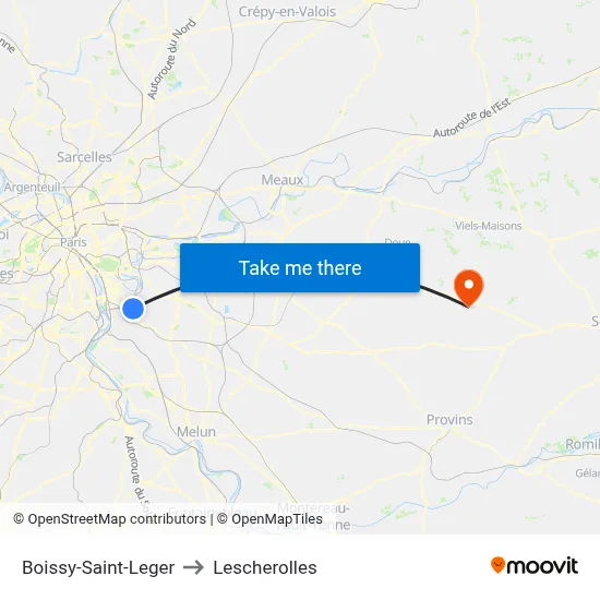 Boissy-Saint-Leger to Lescherolles map