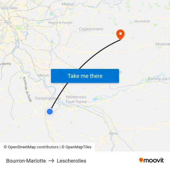 Bourron-Marlotte to Lescherolles map