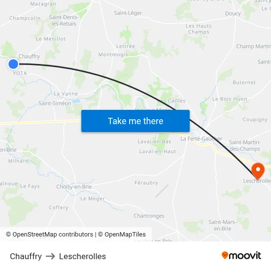 Chauffry to Lescherolles map