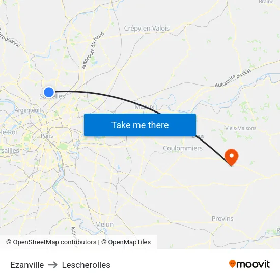 Ezanville to Lescherolles map