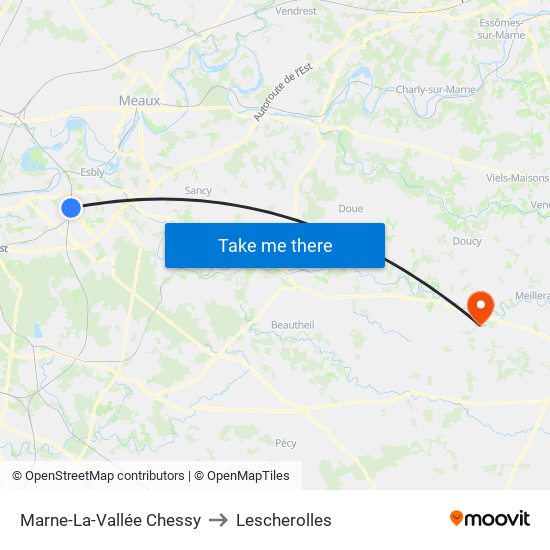 Marne-La-Vallée Chessy to Lescherolles map