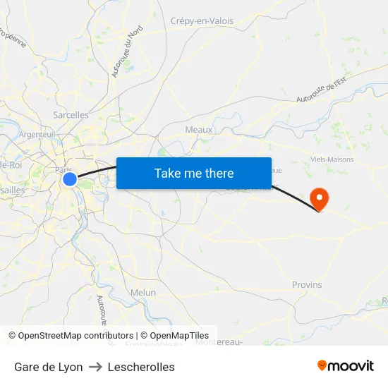 Gare de Lyon to Lescherolles map