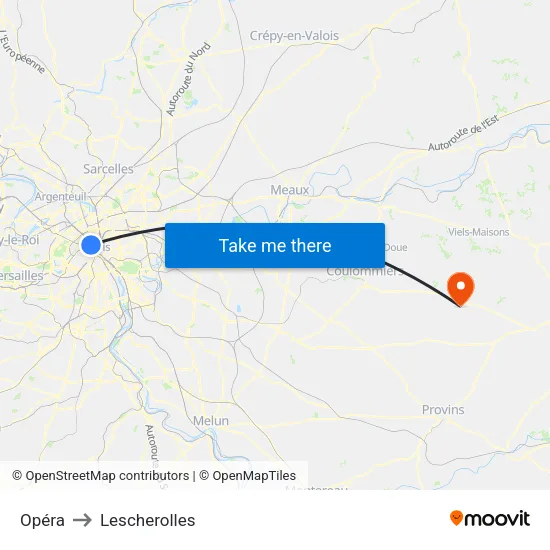 Opéra to Lescherolles map