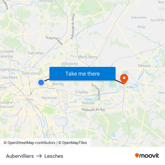 Aubervilliers to Lesches map
