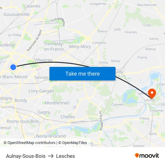 Aulnay-Sous-Bois to Lesches map