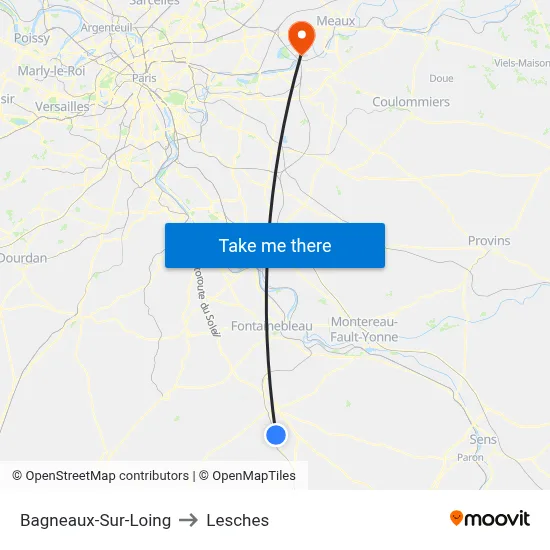 Bagneaux-Sur-Loing to Lesches map