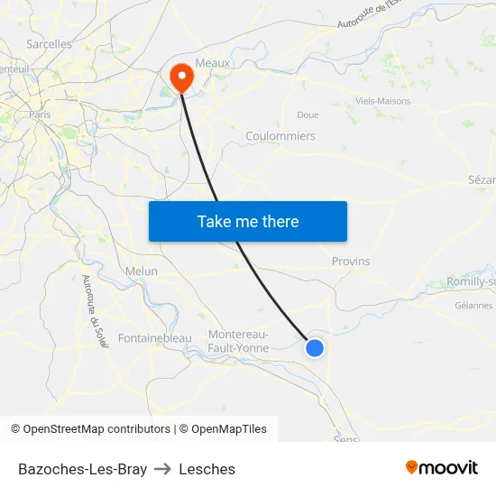 Bazoches-Les-Bray to Lesches map