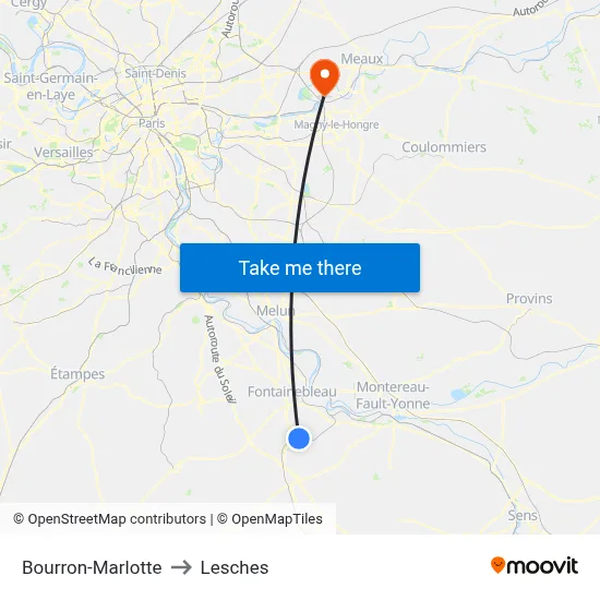 Bourron-Marlotte to Lesches map