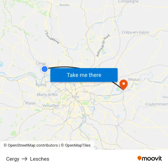 Cergy to Lesches map