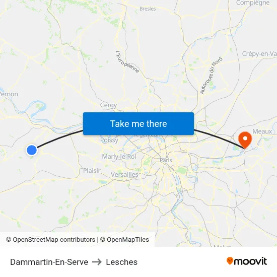 Dammartin-En-Serve to Lesches map